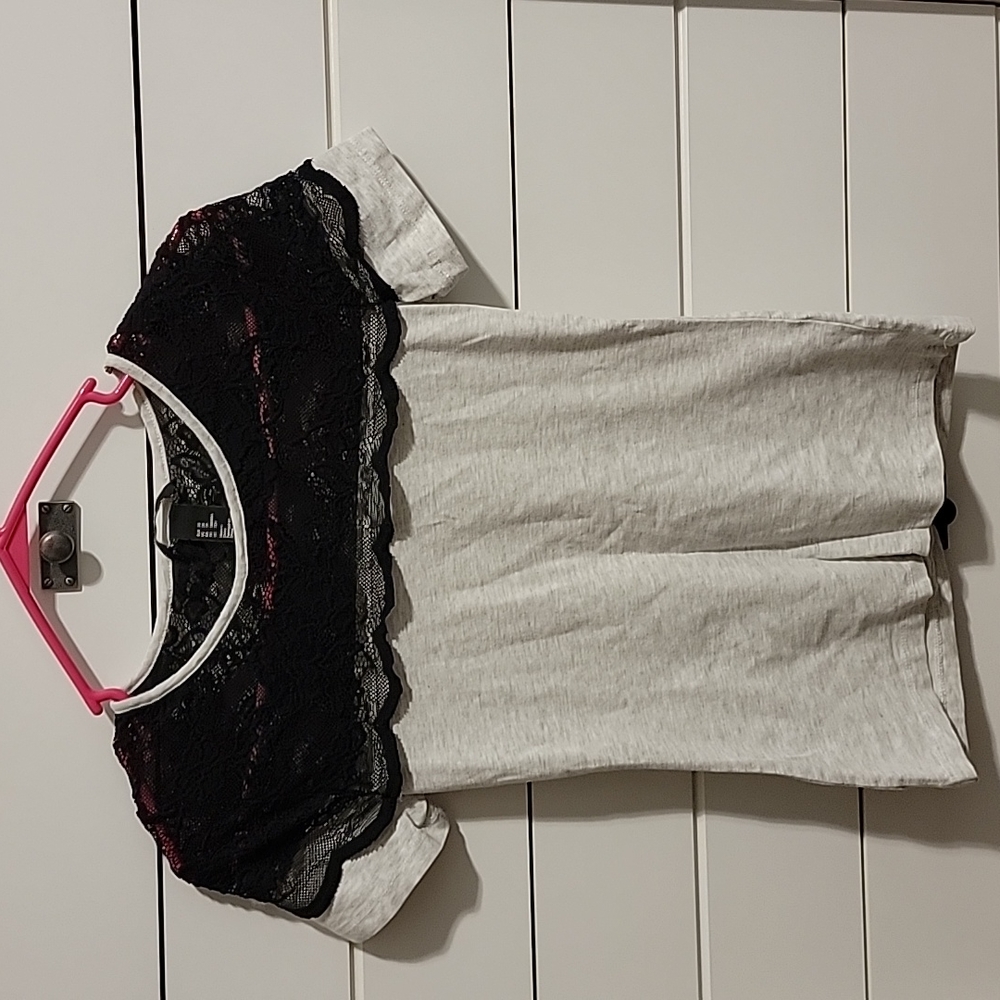 Grey and black lace t shirt
